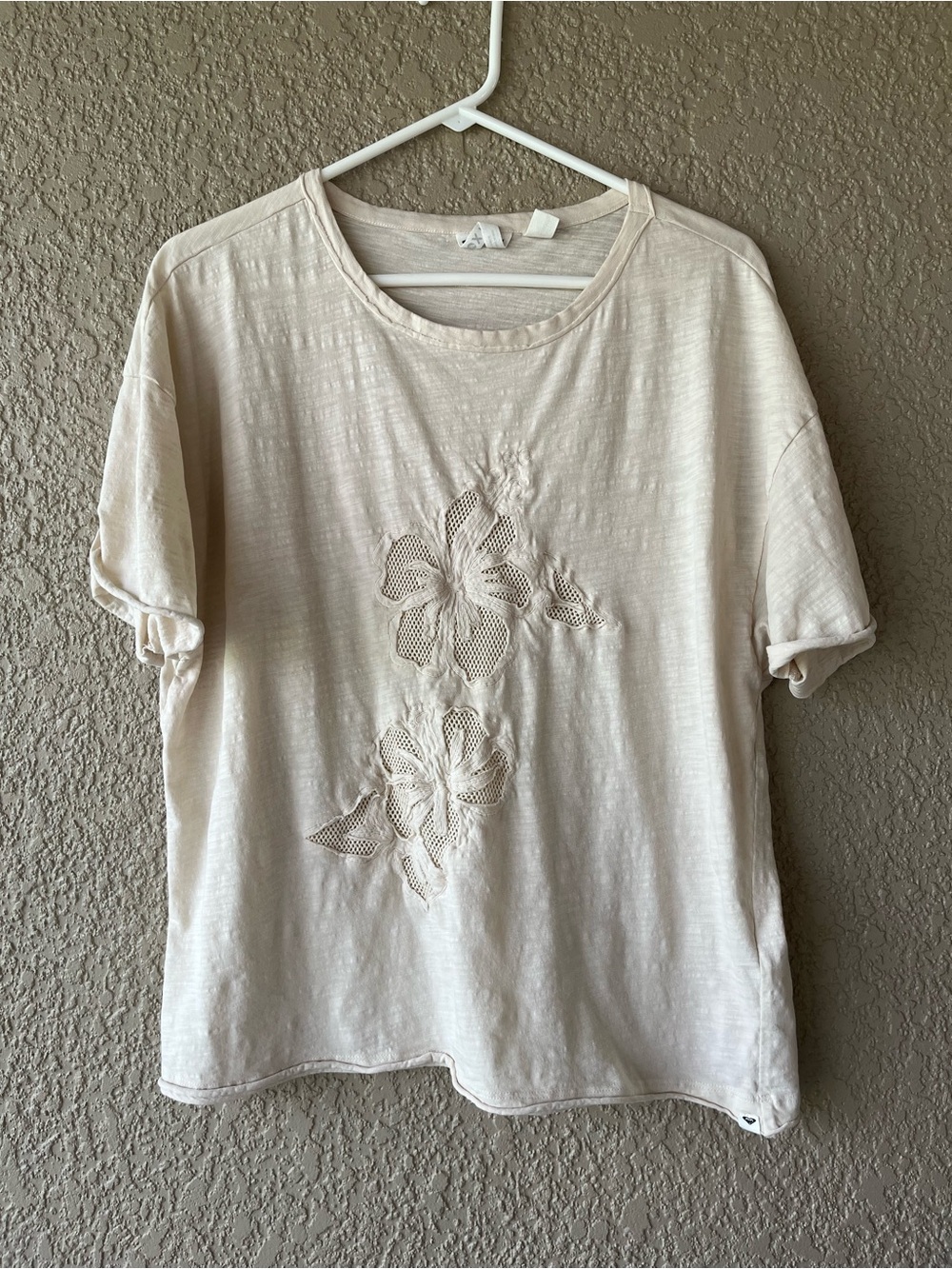 Roxy Beige Floral Cutout Short Sleeve Top